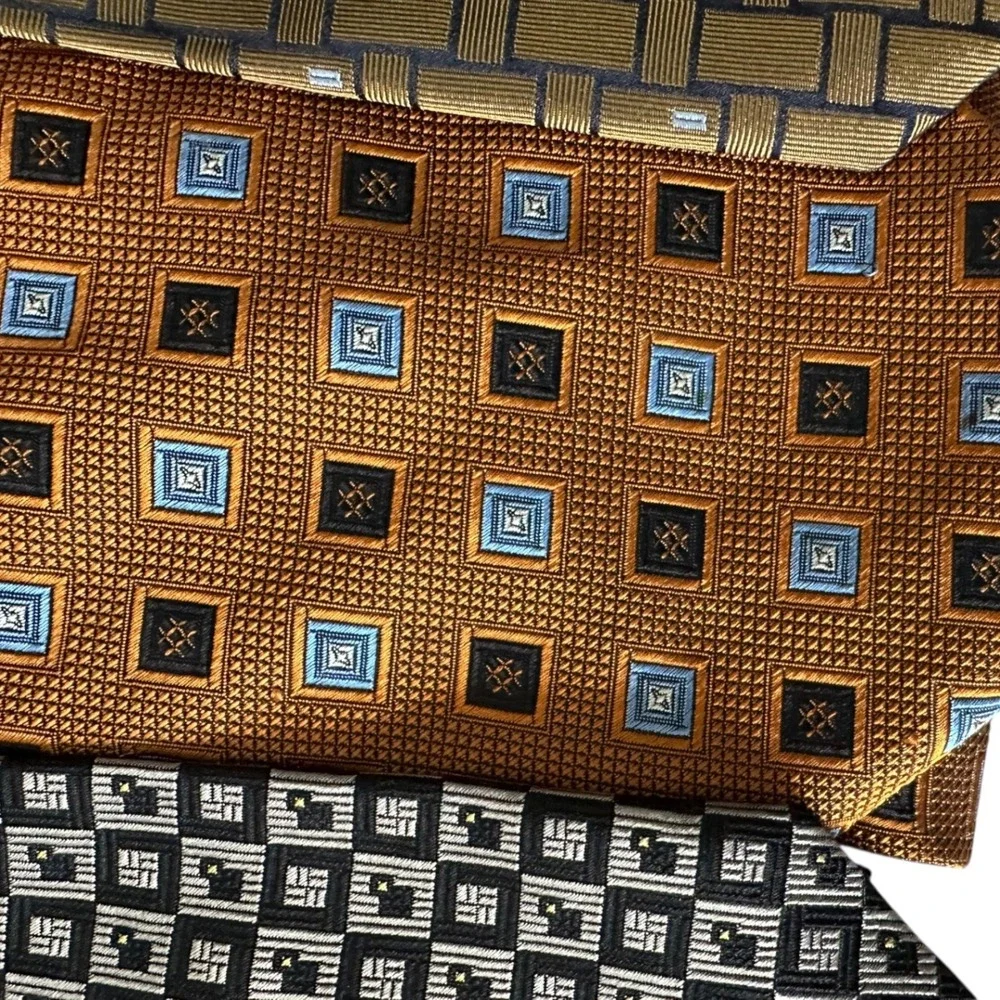 Mens Necktie Bundle Lot 6pc Gold Green Brown Geometric‎ Leaf Professional Ties